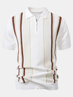 Knit Polo Shirt with Zipper & Straight-Leg Ribbed Pants