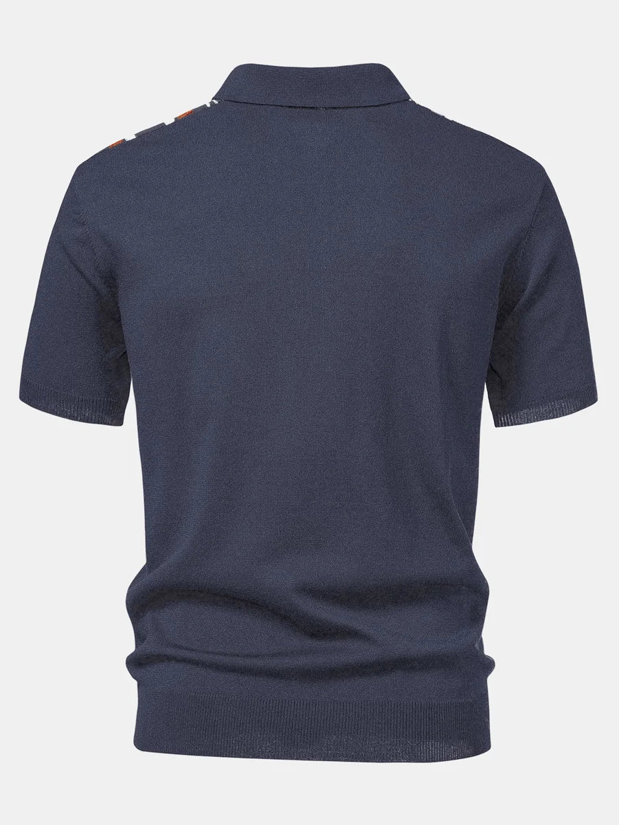 Knit Polo Shirt with Zipper & Straight-Leg Ribbed Pants