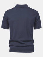 Knit Polo Shirt with Zipper & Straight-Leg Ribbed Pants