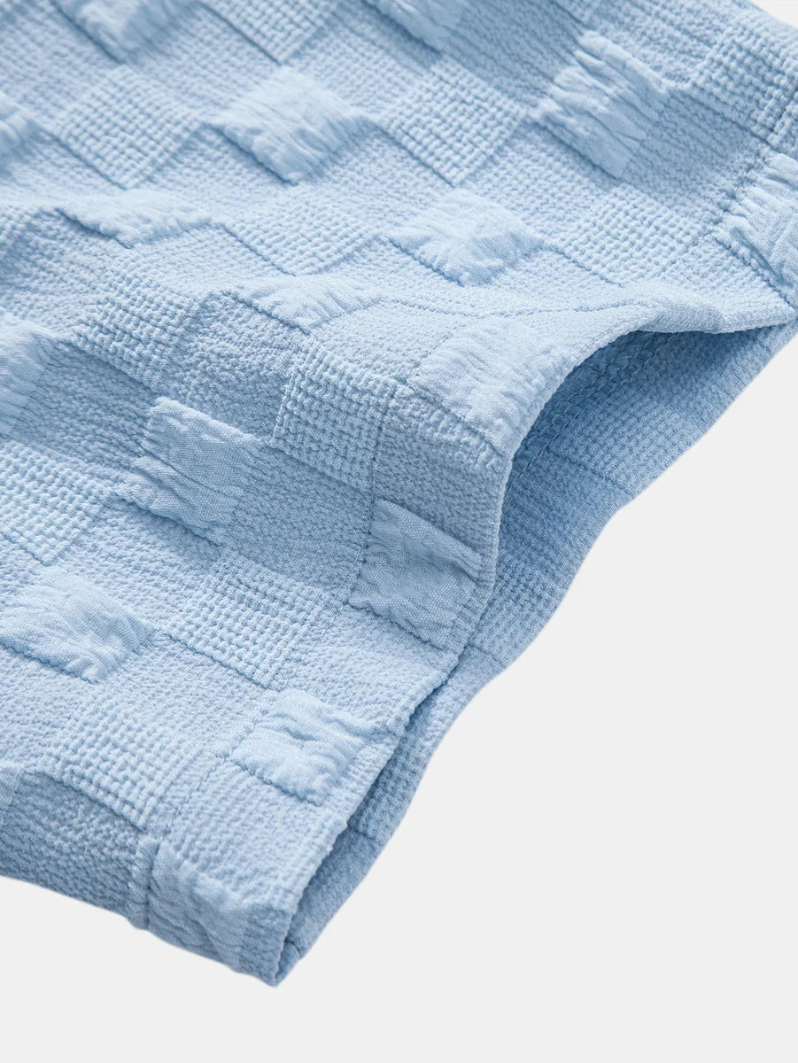 Plaid Jacquard Shirt with Mandarin Collar