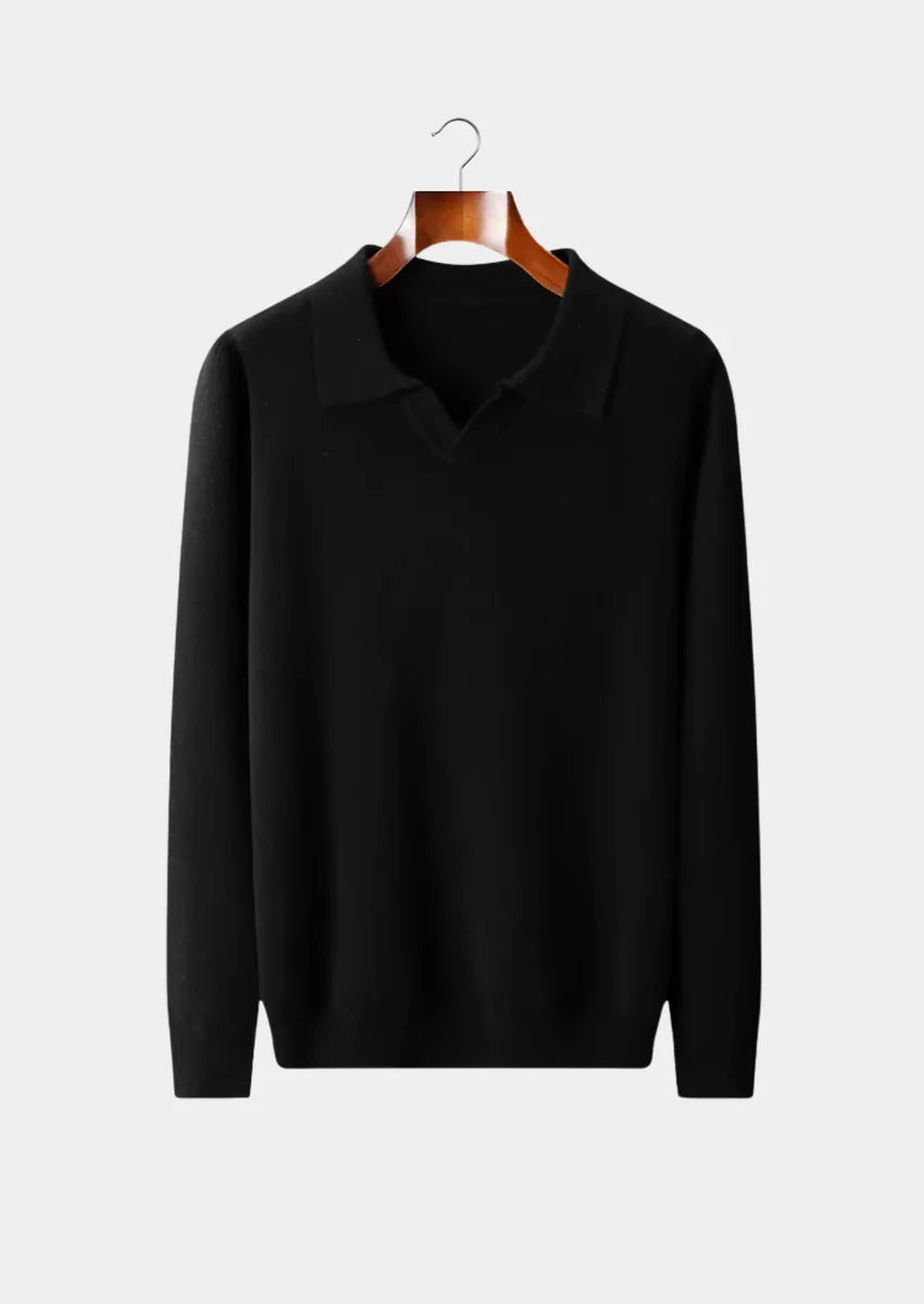 NORVALE WOOL RIBBED BUTTONLESS POLO