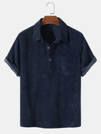Solid Corduroy Short Sleeve Basic Shirts