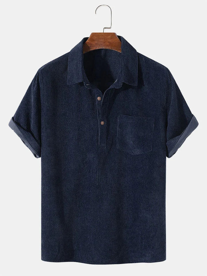 Solid Corduroy Short Sleeve Basic Shirts