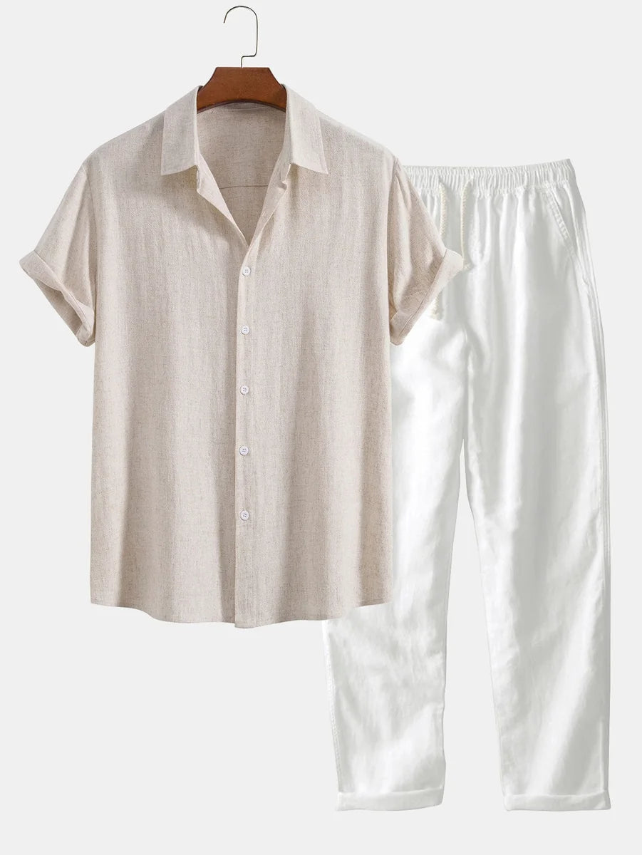 Linen Rayon Blend Button Shirt and Straight-Leg Linen Pants
