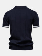Knit Polo with Zipper and Contrast Trim & Slim Tapered Pants