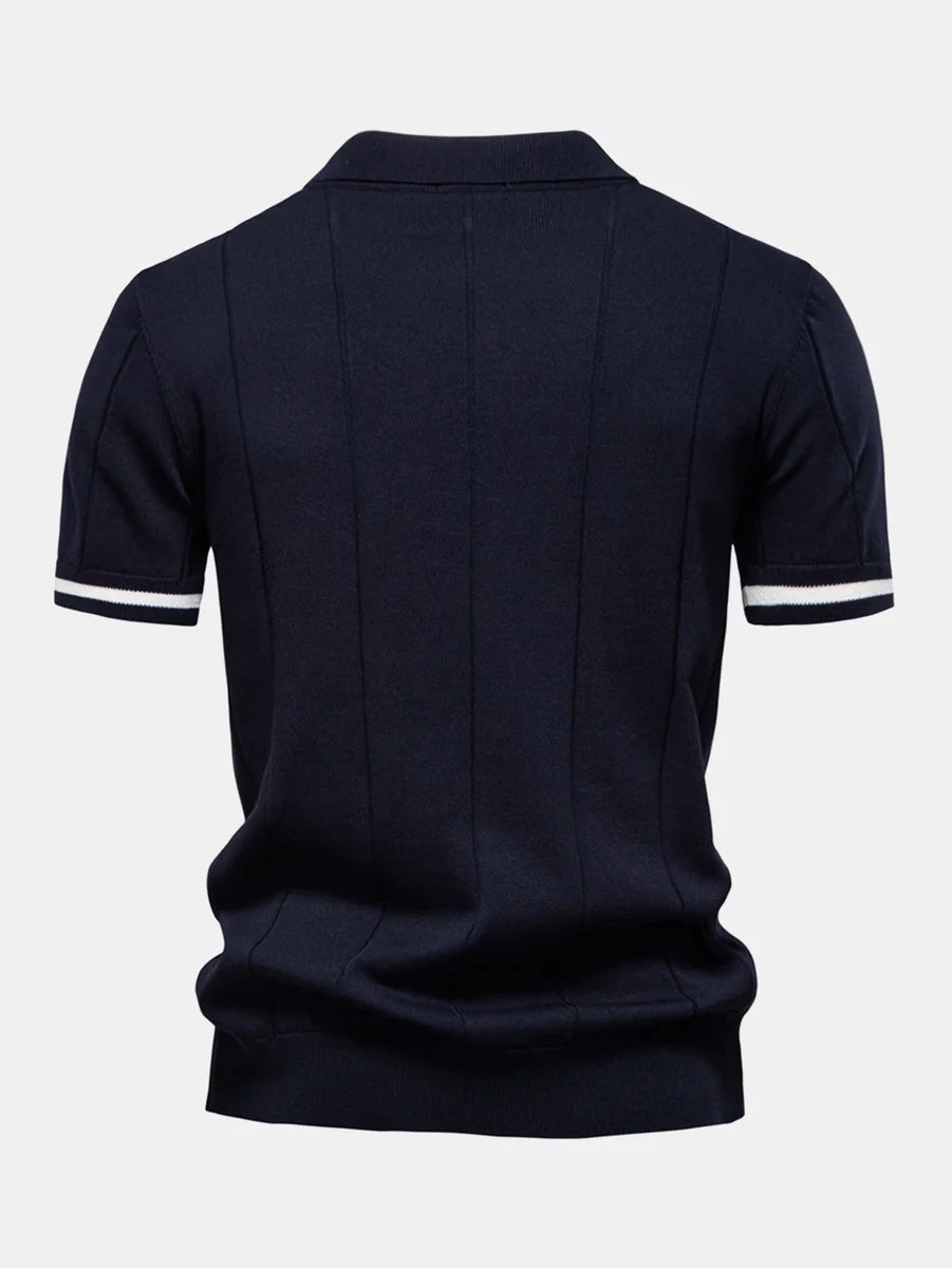 Knit Polo with Zipper and Contrast Trim & Slim Tapered Pants