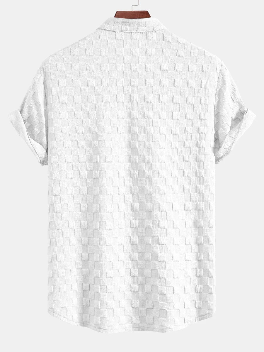 Plaid Jacquard Shirt with Mandarin Collar
