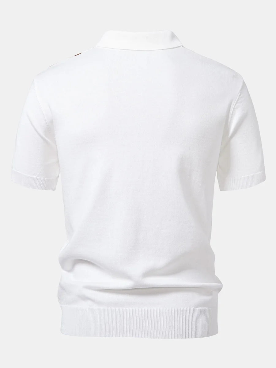 Knit Polo Shirt with Zipper & Straight-Leg Ribbed Pants