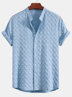 Plaid Jacquard Shirt with Mandarin Collar