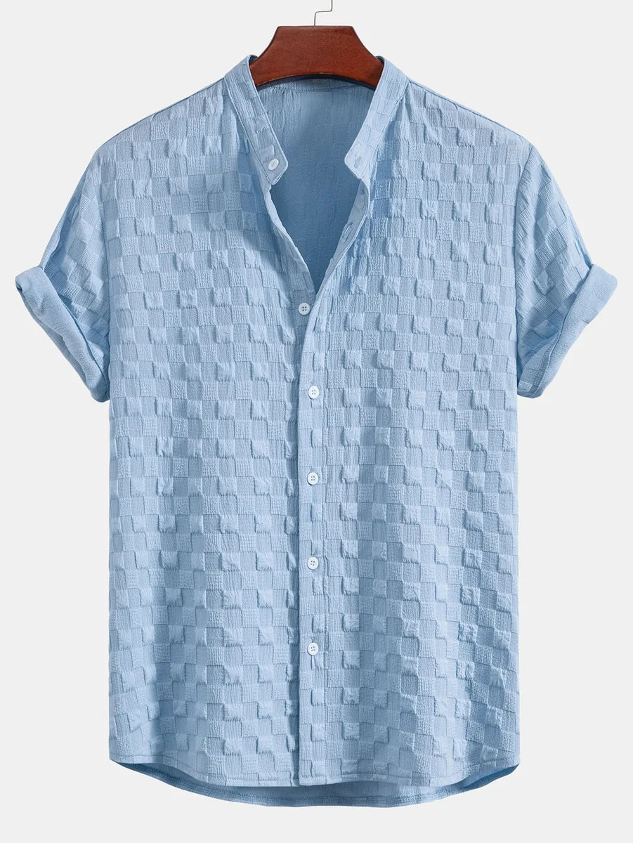 Plaid Jacquard Shirt with Mandarin Collar