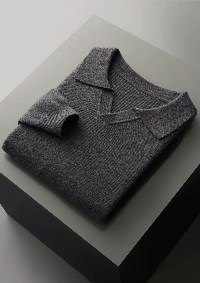 NORVALE WOOL RIBBED BUTTONLESS POLO