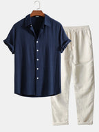Linen Rayon Blend Button Shirt and Straight-Leg Linen Pants