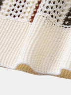 Striped Crochet Polo with V-Neck and Straight-Leg Linen Pants