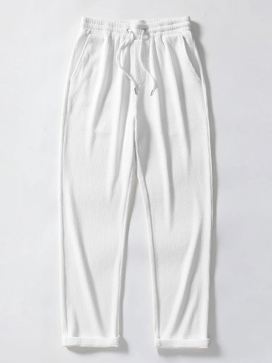 Knit Polo Shirt with Zipper & Straight-Leg Ribbed Pants