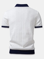 Knit Polo Shirt with Textured Contrast and Slim Tapered Fit Pants