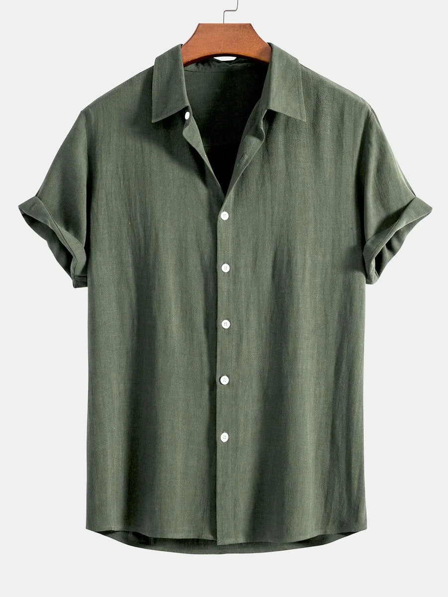 Linen Rayon Blend Button Shirt and Straight-Leg Linen Pants