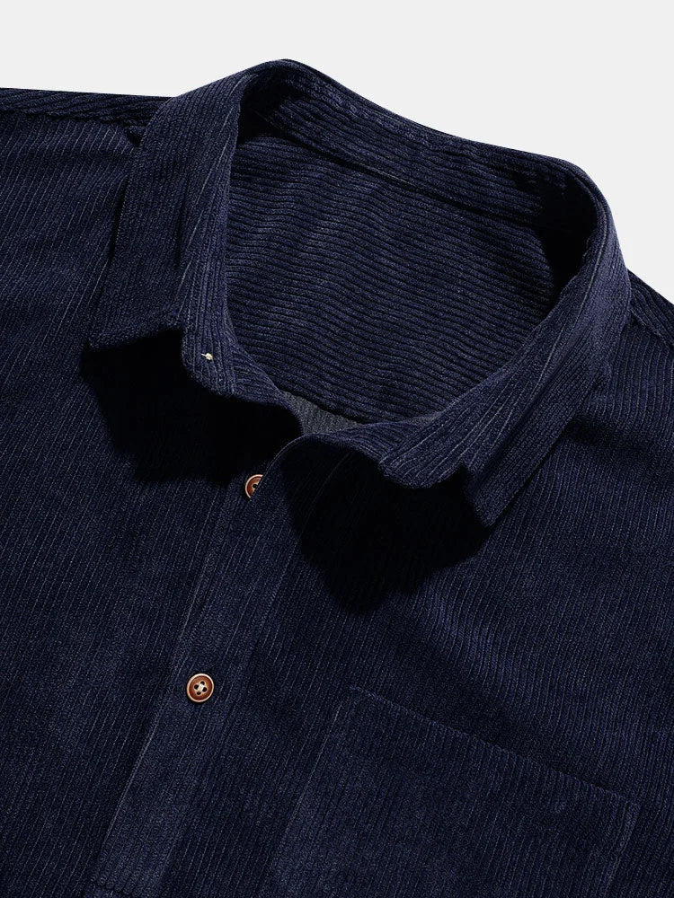 Solid Corduroy Short Sleeve Basic Shirts