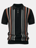 Knit Polo Shirt with Zipper & Straight-Leg Ribbed Pants