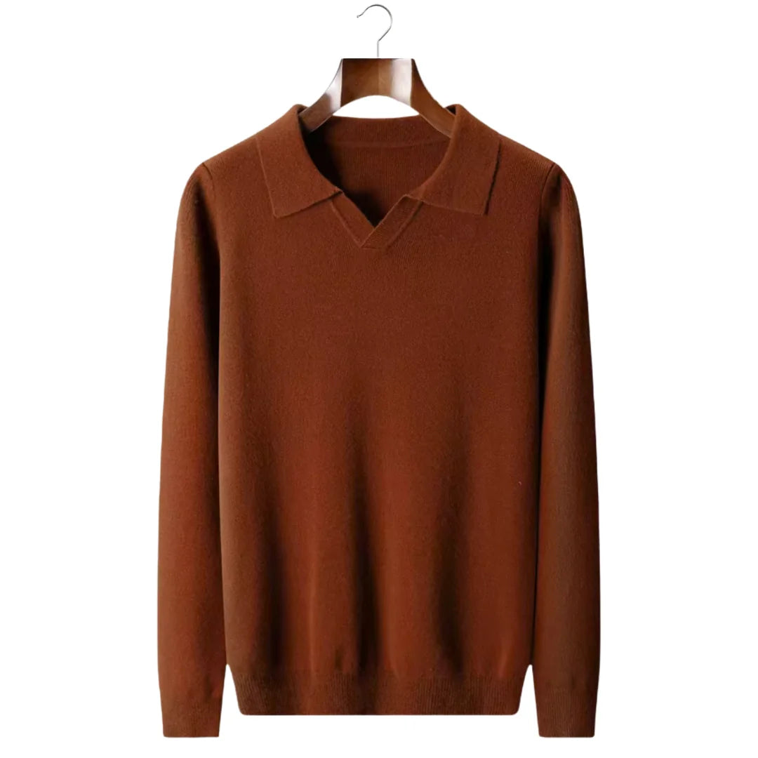 NORVALE WOOL RIBBED BUTTONLESS POLO