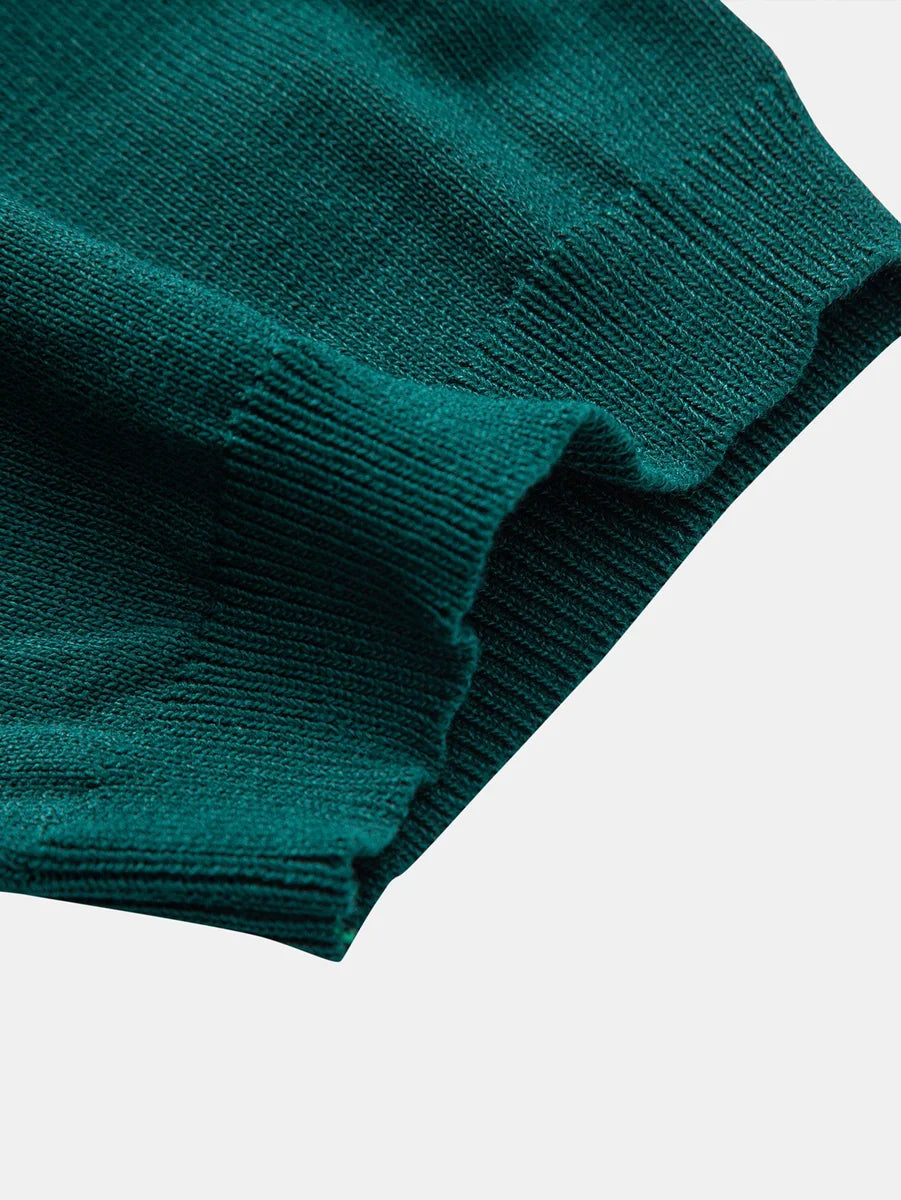 Knit Polo Shirt with Zipper & Straight-Leg Ribbed Pants