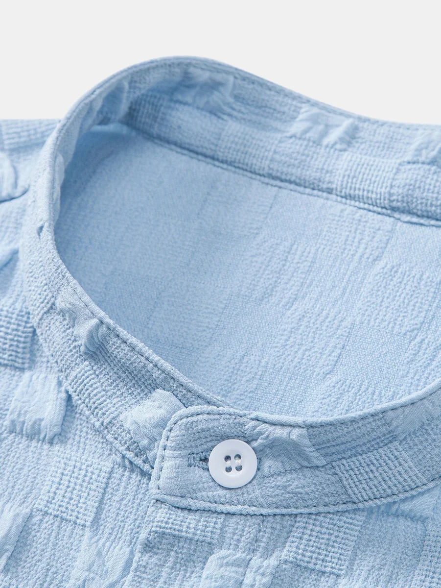 Plaid Jacquard Shirt with Mandarin Collar
