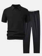 Jacquard Knit Polo with V-Neck and Slim Tapered Pants