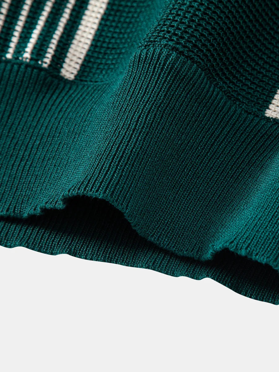 Knit Polo Shirt with Zipper & Straight-Leg Ribbed Pants