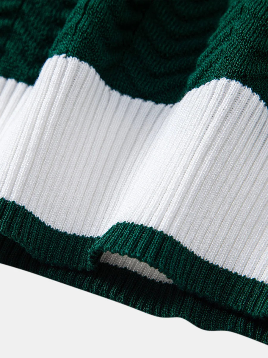 Knit Polo Shirt with Textured Contrast and Slim Tapered Fit Pants