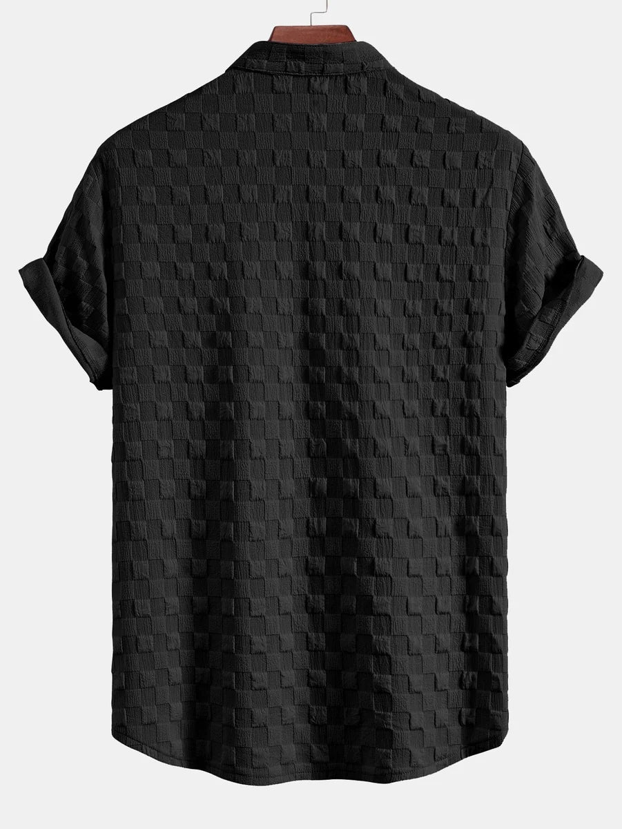 Plaid Jacquard Shirt with Mandarin Collar