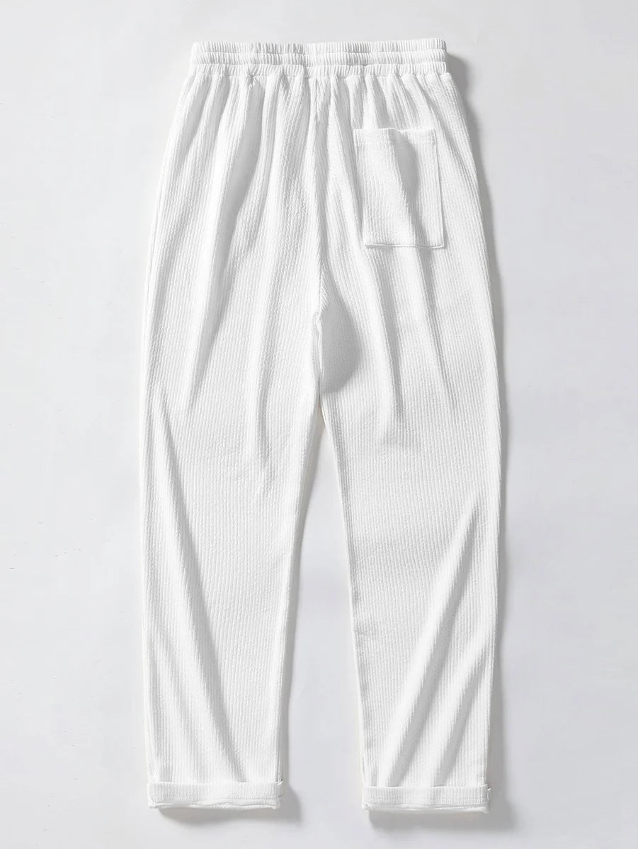 Knit Polo Shirt with Zipper & Straight-Leg Ribbed Pants