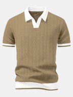 Knit Polo Shirt with Textured Contrast and Slim Tapered Fit Pants