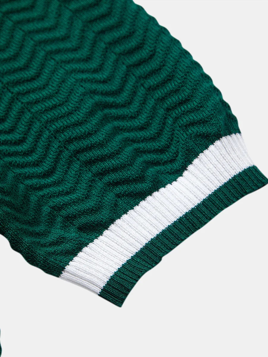 Knit Polo Shirt with Textured Contrast and Slim Tapered Fit Pants