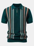 Knit Polo Shirt with Zipper & Straight-Leg Ribbed Pants