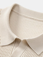 Jacquard Knit Polo with V-Neck and Slim Tapered Pants