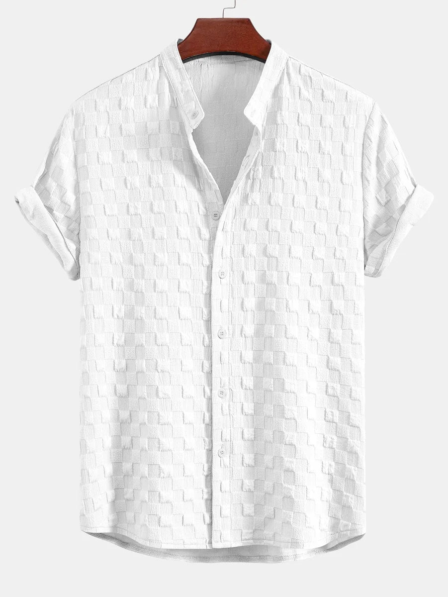 Plaid Jacquard Shirt with Mandarin Collar