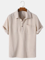 Solid Corduroy Short Sleeve Basic Shirts