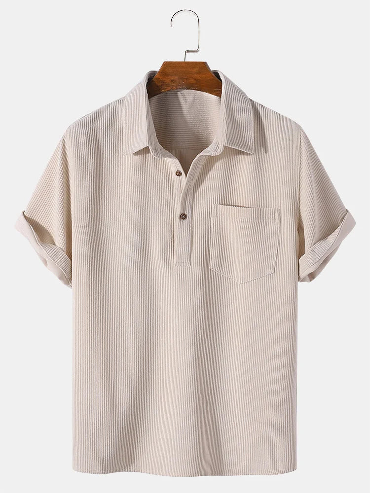 Solid Corduroy Short Sleeve Basic Shirts