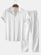 Linen Rayon Blend Button Shirt and Straight-Leg Linen Pants