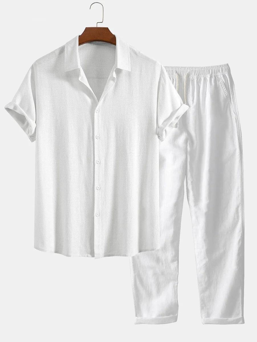 Linen Rayon Blend Button Shirt and Straight-Leg Linen Pants