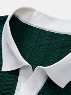 Knit Polo Shirt with Textured Contrast and Slim Tapered Fit Pants