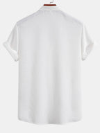 Waffle Texture Shirt with Mandarin Collar