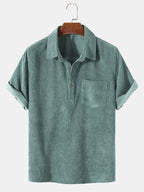 Solid Corduroy Short Sleeve Basic Shirts