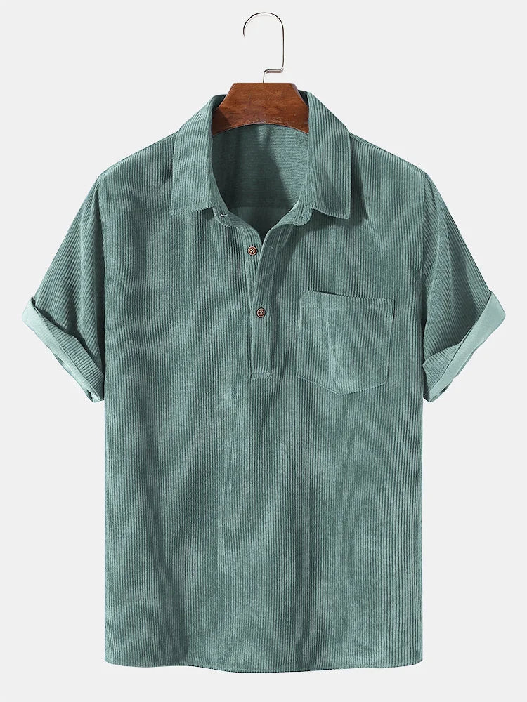 Solid Corduroy Short Sleeve Basic Shirts