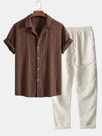 Geometric Jacquard Cuban Shirt and Straight-Leg Linen Pants