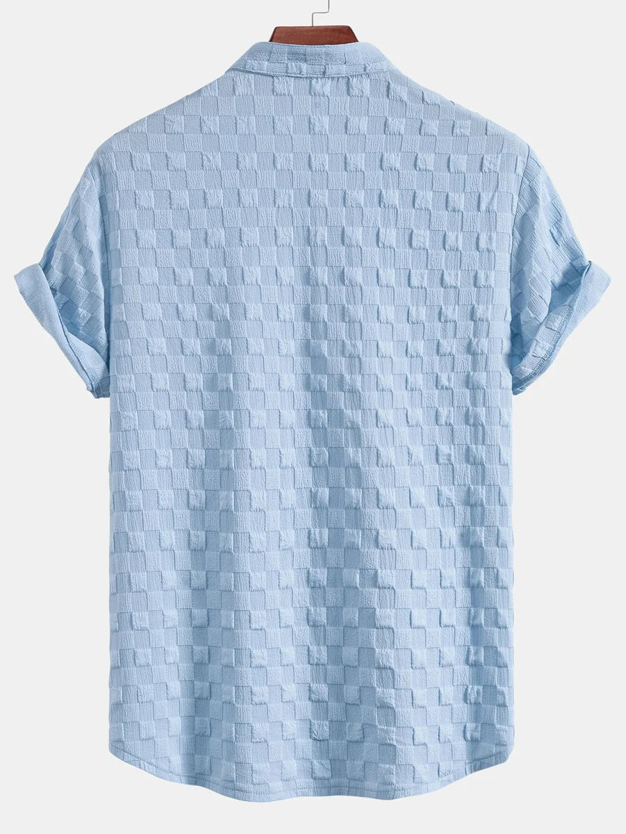 Plaid Jacquard Shirt with Mandarin Collar