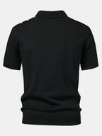 Knit Polo Shirt with Zipper & Straight-Leg Ribbed Pants