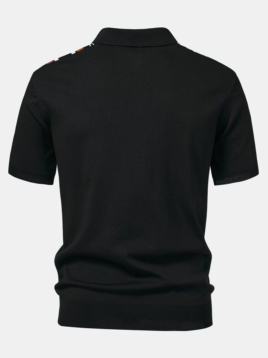 Knit Polo Shirt with Zipper & Straight-Leg Ribbed Pants