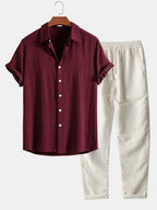 Linen Rayon Blend Button Shirt and Straight-Leg Linen Pants