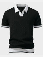 Knit Polo Shirt with Textured Contrast and Slim Tapered Fit Pants