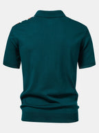 Knit Polo Shirt with Zipper & Straight-Leg Ribbed Pants